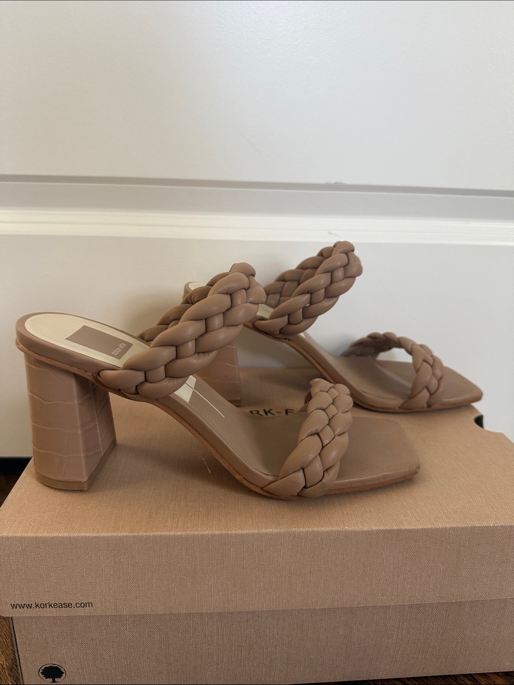 Dolce Vita Braided Double-Strap Block Heel Sandals in Nude 8